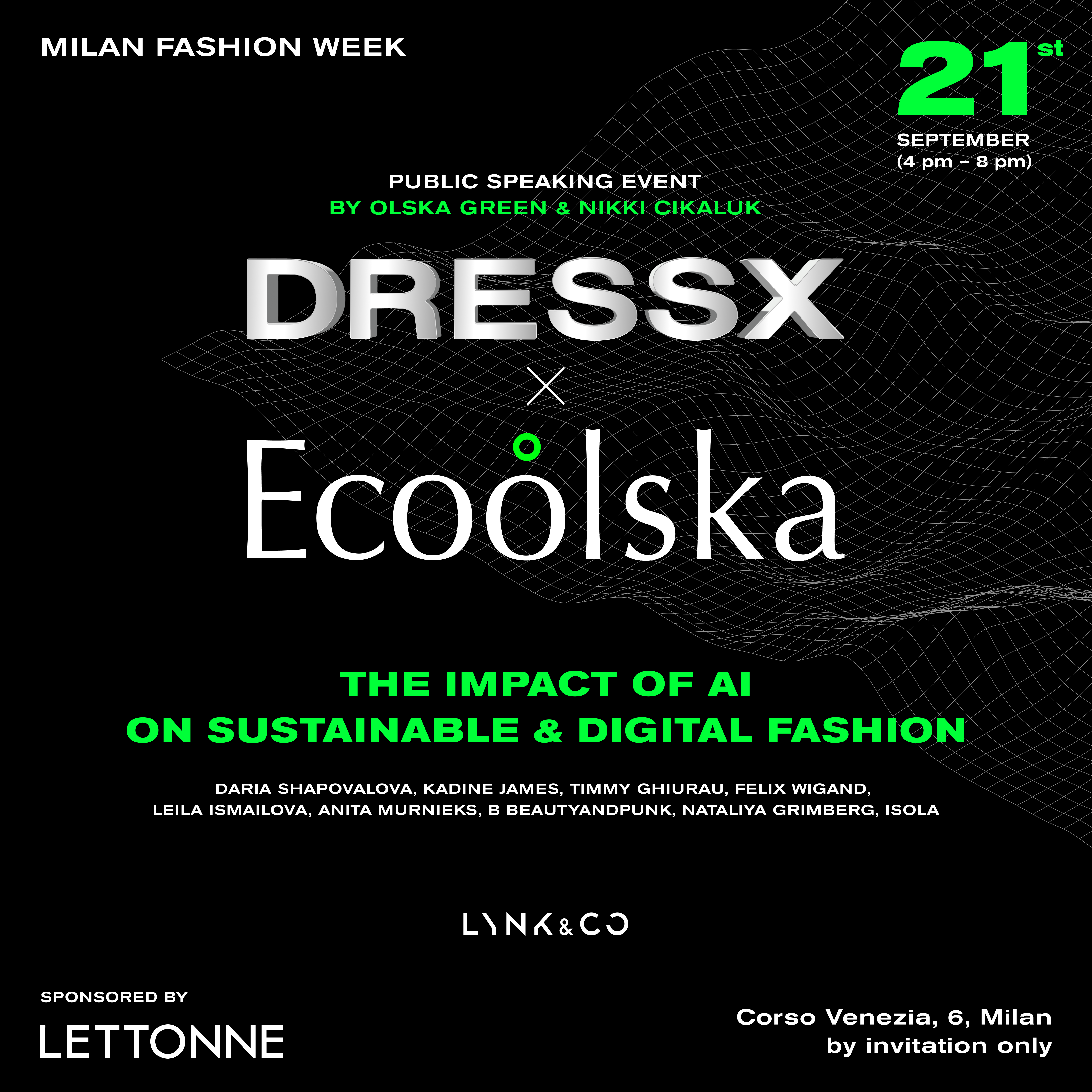 DRESSX & ECOOLSKA "The impact of AI on Sustainable & Digital Fashion" fashion party during Milan fashion week SS24